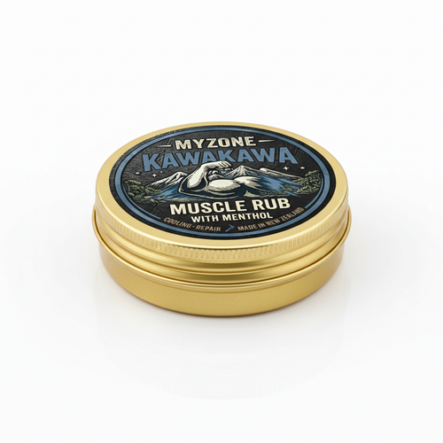 Kawakawa Muscle Rub Gold Tin with Blue and Black Label